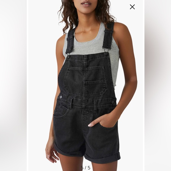 NWT Free People Ziggy Denim Shortalls Black Overalls Shorts XL we the free - Picture 11 of 11
